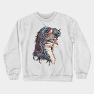 80s Cat With Mullet Crewneck Sweatshirt